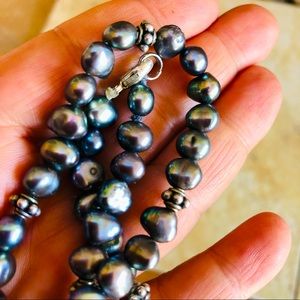 Baroque Peacock Pearls Sterling Beads Necklace Plus Gift